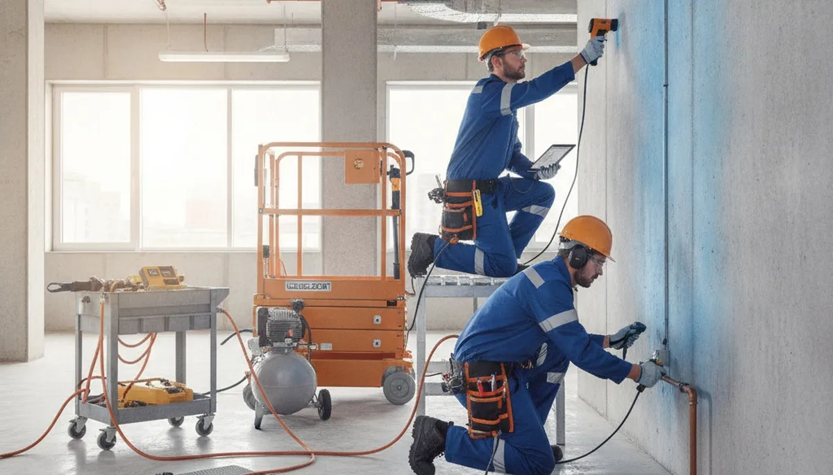 Plumber using leak detection tools for Fresno, CA home water leak inspection