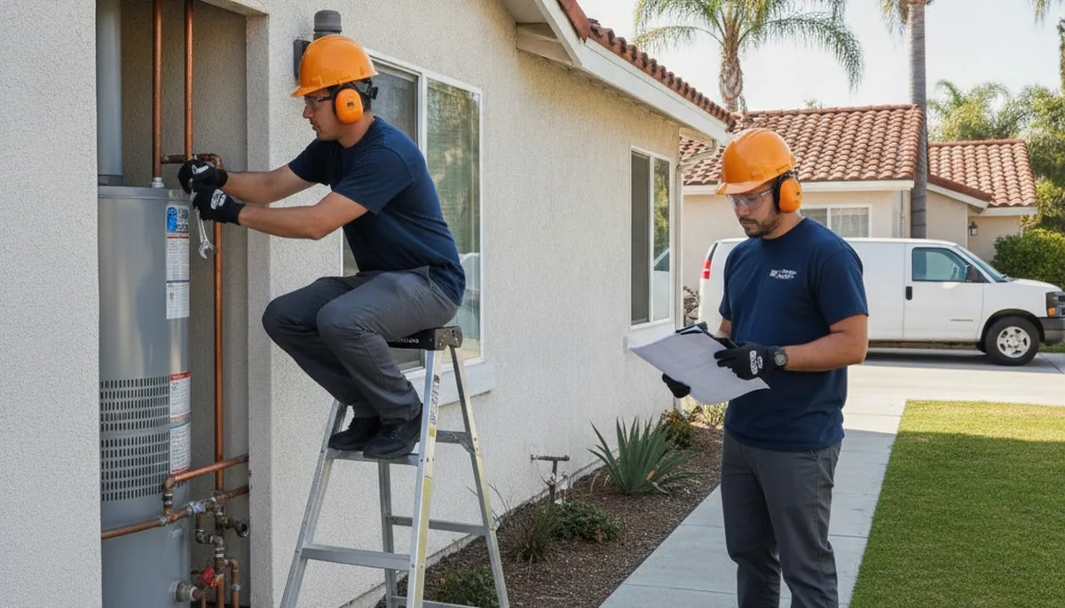 Fresno, CA plumber inspecting a pipe repair for residential plumbing service