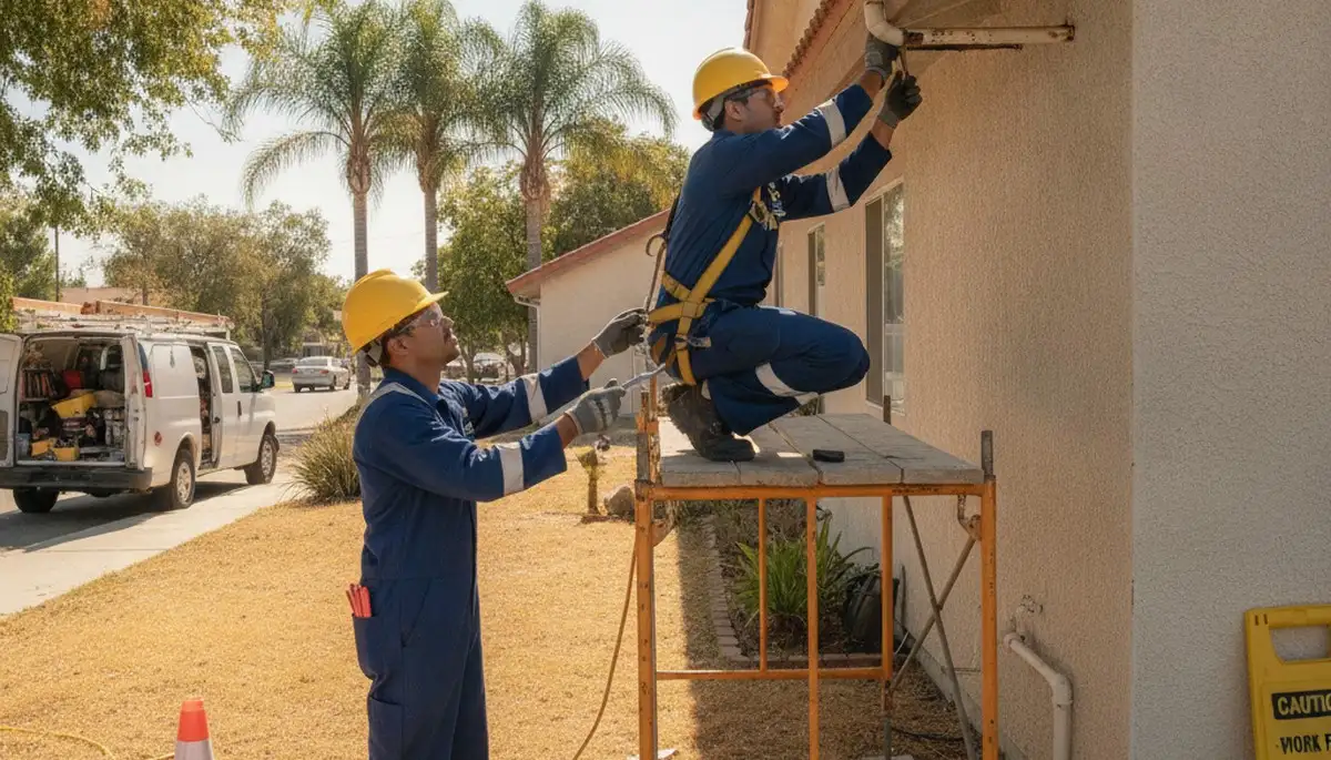 Fresno, CA plumber repairing a leaking pipe for fast residential plumbing service