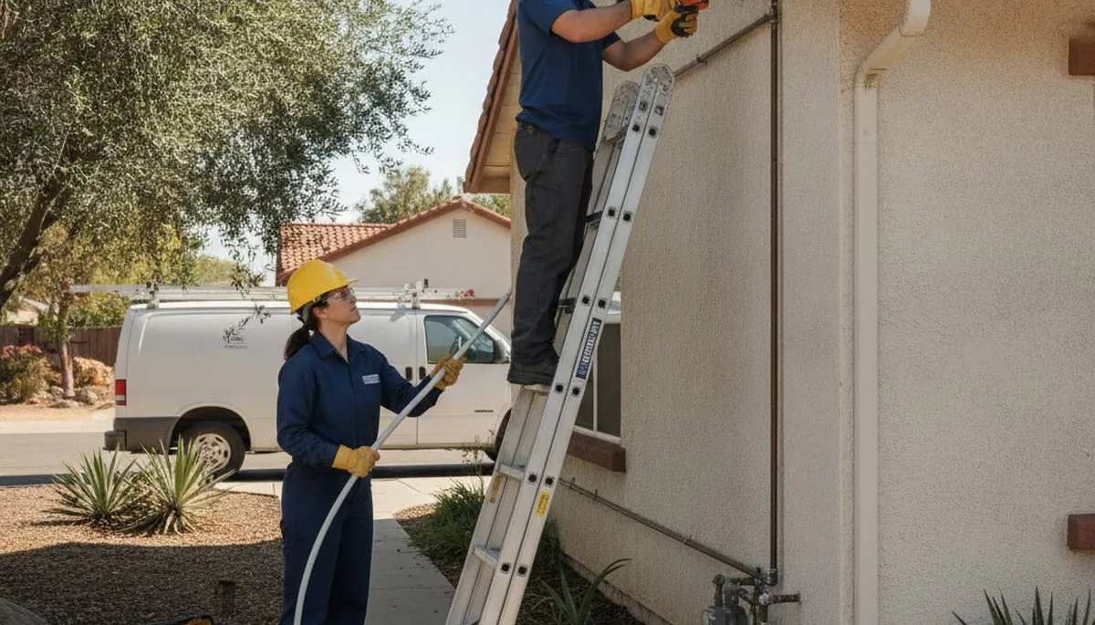 Fresno, CA plumber repairing a leak for a local plumbing service jobsite