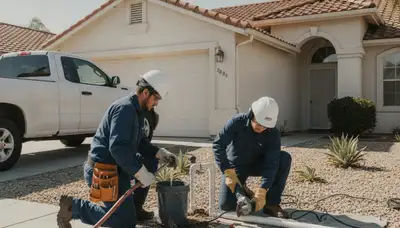 Fresno CA plumber repairing plumbing system for residential service call