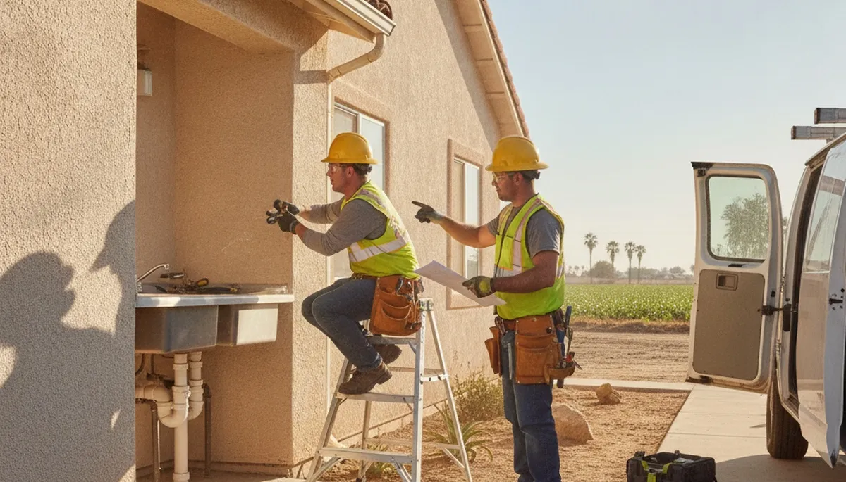 Fresno, CA plumber repairing a residential plumbing fixture for fast leak and pipe service